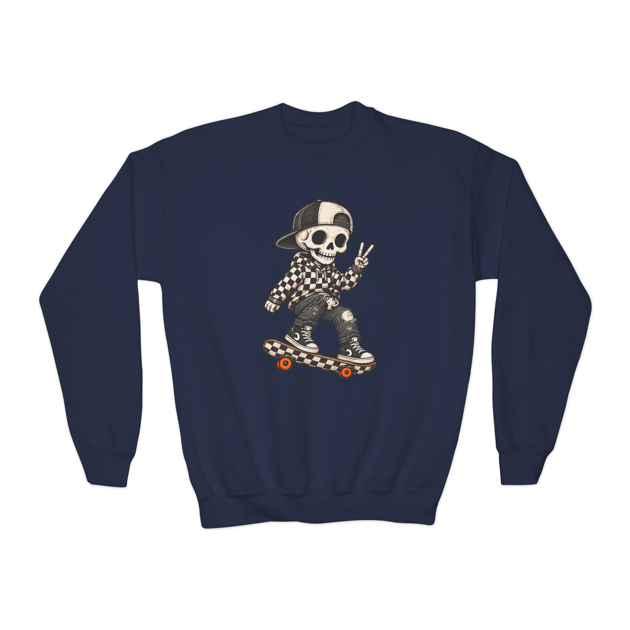 Youth Skeleton Skateboarding Crewneck Sweatshirt