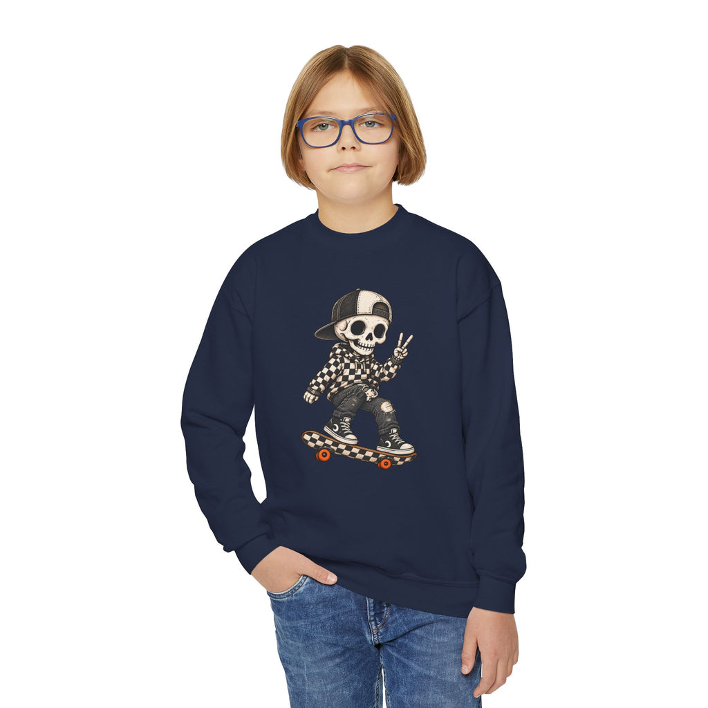 Youth Skeleton Skateboarding Crewneck Sweatshirt