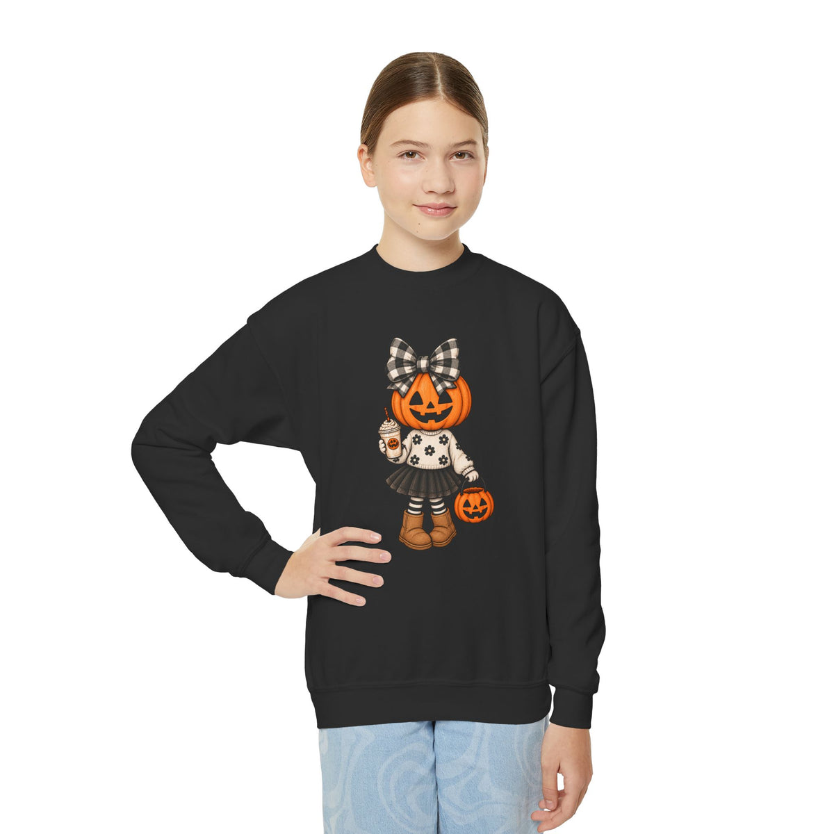 Youth Pumpkin Girl Crewneck Sweatshirt