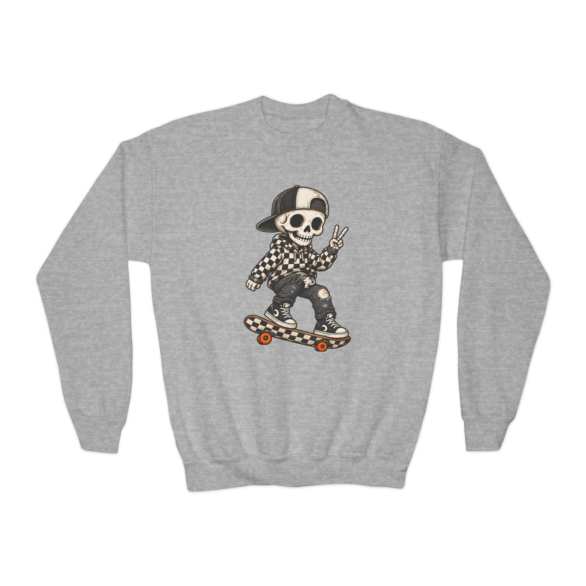 Youth Skeleton Skateboarding Crewneck Sweatshirt