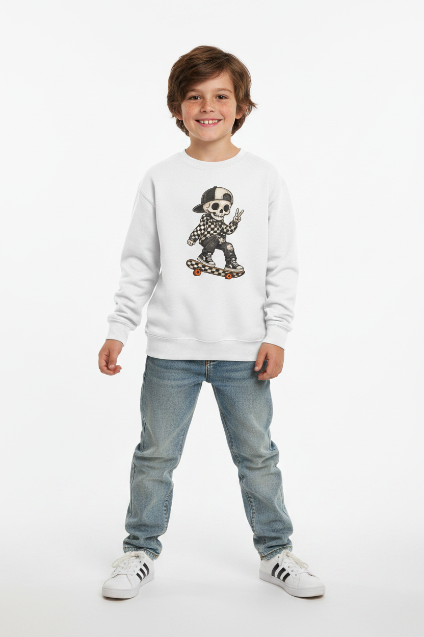 Youth Skeleton Skateboarding Crewneck Sweatshirt