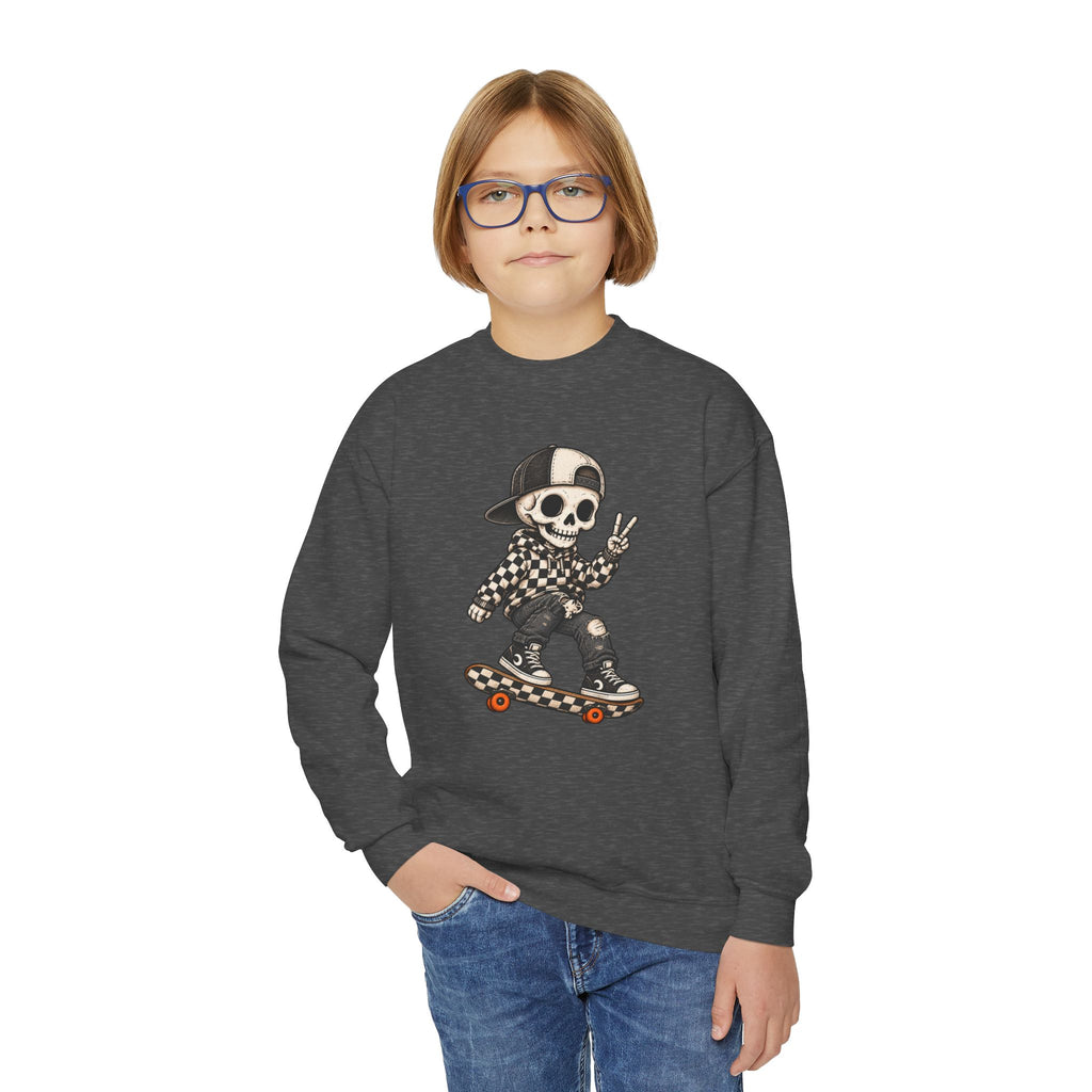 Youth Skeleton Skateboarding Crewneck Sweatshirt