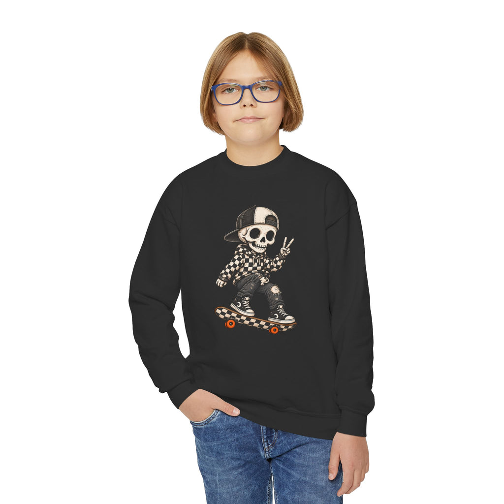 Youth Skeleton Skateboarding Crewneck Sweatshirt