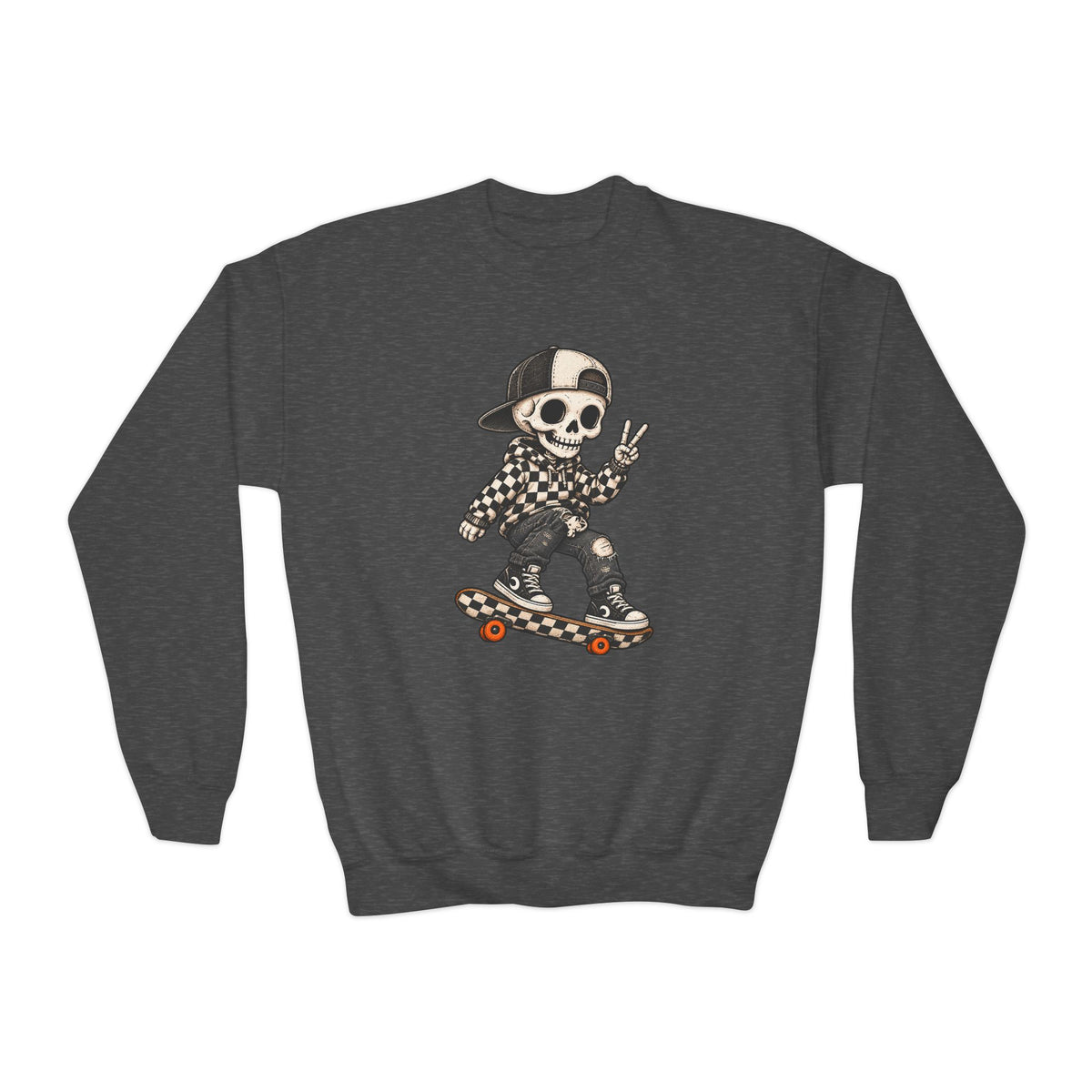 Youth Skeleton Skateboarding Crewneck Sweatshirt
