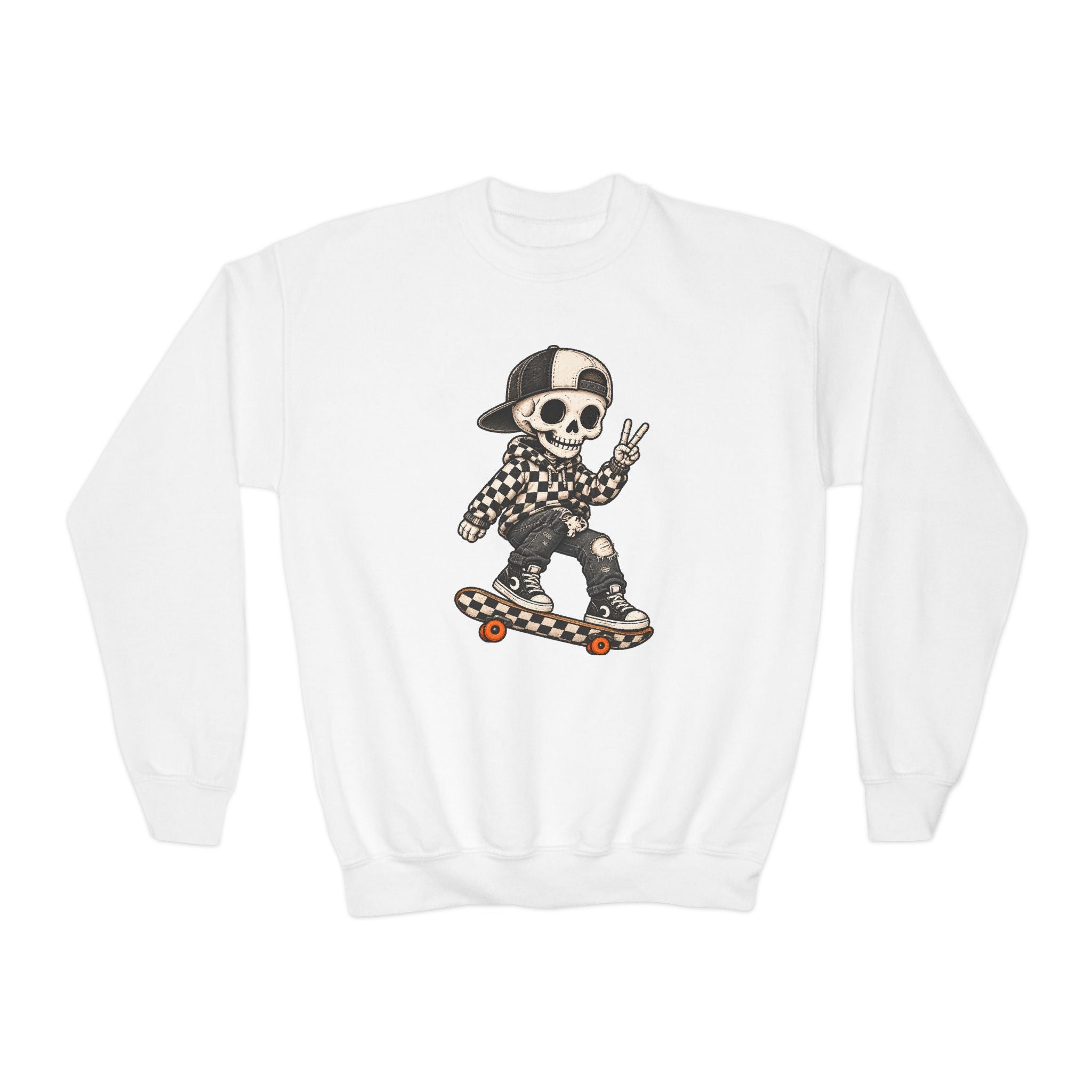 Youth Skeleton Skateboarding Crewneck Sweatshirt