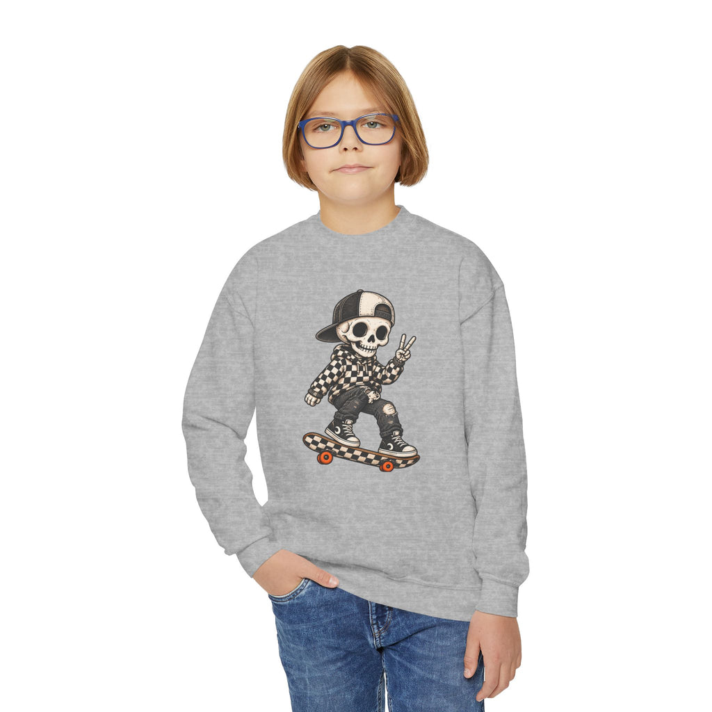 Youth Skeleton Skateboarding Crewneck Sweatshirt