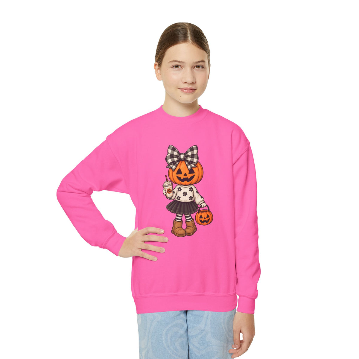 Youth Pumpkin Girl Crewneck Sweatshirt